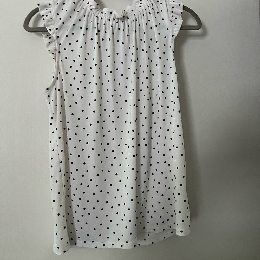 Adrianna Papell White and Black Polka Dot Blouse